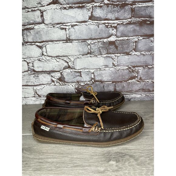 L.L. Bean Pebble Brown Leather Moccasin Slip On Loafers Shoes Men Sz 10M US/43EU - Picture 4 of 16